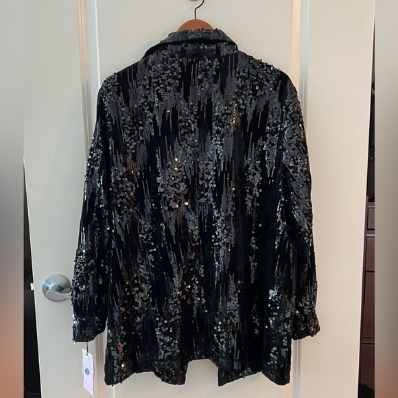 Avec Les Filles Velvet Sequin Black Button Down Shirt Jacket - Picture 11 of 16